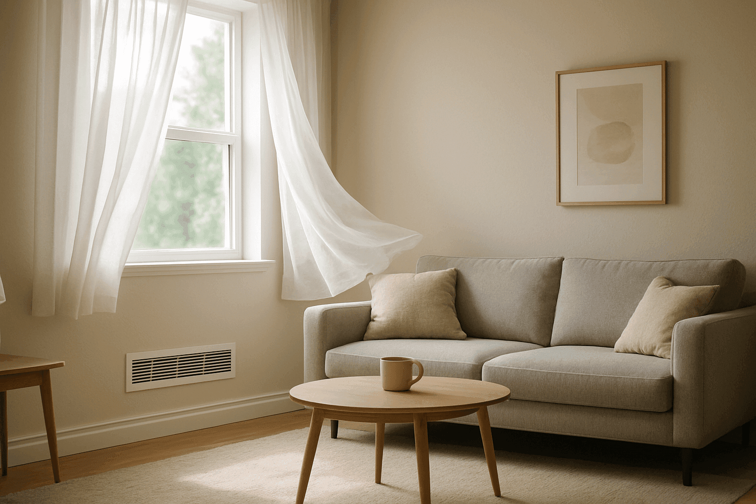 Open window with fresh air and visible home air vent